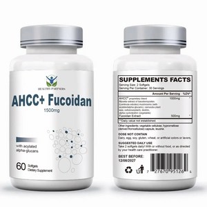 헬시파트너 AHCC 후코이단 1500mg 베타글루칸 표고버섯 균사체 알파글루칸 미역귀 무관세, 1개, 60정
