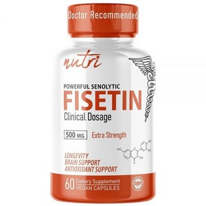 뇌영양제,뇌건강영양제 Nutri Fisetin 500mg 60개 - 임상 복용량 피세틴 보충제 강력한 세놀리틱 활성제, 항산화제, 심장 및 뇌 지원 천연 폴리페놀 타사 순도 테
