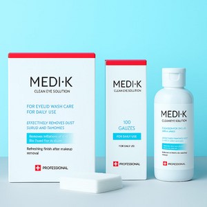 약국입점 메디케이 클린아이솔루션 눈꺼풀세정제 대용량 150ml + 의약외품 거즈 100매, 1세트, 무색