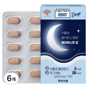 동화약품 흑하랑상추 식물성 멜라토닌 2mg 함유 배러레스트 딥, 10정, 6개