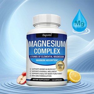 마그네슘 복합체 1000mg – 뛰어난 흡수율을 위한 8가지 형태의 마그네슘 함유 – 근육 회복, 뼈 건강 및 신경계 기능 지원 – 비유전자변형(Non-GMO), 1개, 60정