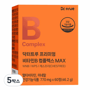 닥터트루 프리미엄 비타민B 컴플렉스 B1 B2 B6 B12 영양제 수용성 비타민비, 5박스, 60정