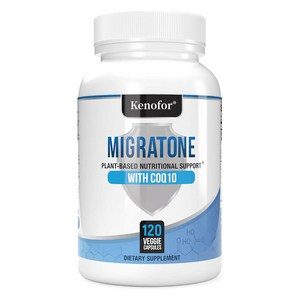 Migratone 편두통 완화 보충제 - 두통 완화 천연 비타민 - 마그네슘, 비타민 B2 B6와 B12, 미활성 코엔자임 Q10과 소백국, 1개, 60정