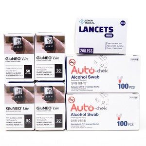 글루네오라이트 혈당측정검사지200+침200+솜200 당체크지 당뇨시험지