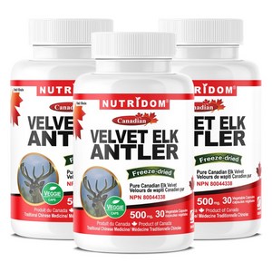 (3병) 뉴트리돔 캐나다산 녹용 500mg 30캡슐 동결건조 Velvet Elk Antler 녹용추출물 녹용캡슐