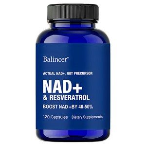 NAD 보충제 - 레스베라트롤 함유 리포솜 NAD+ 보충제 Nad Plus 강화 보충제 - 세포 건강 지구력 및 건강한 노화 지원, 120정, 1박스