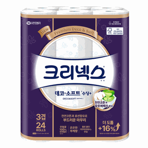 크리넥스 데코 앤 소프트 수딩플러스 천연펄프 3겹 고급롤화장지, 27m, 24롤, 1개