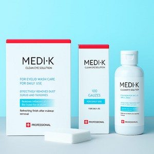 약국입점 메디케이 클린아이솔루션 눈꺼풀세정제 대용량 150ml + 의약외품 거즈 100매, 1세트, 무색