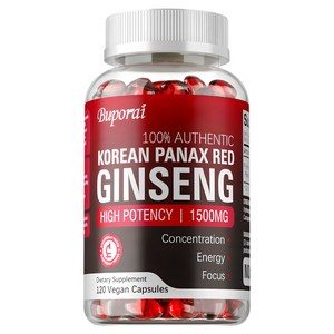 한국산 홍삼 1500mg - 최고의 퍼포먼스, 집중력, 활력을 위한 에너지 보충제 - 고효능 인삼뿌리 추출물 - 120캡슐 (비건), 1개, 60정